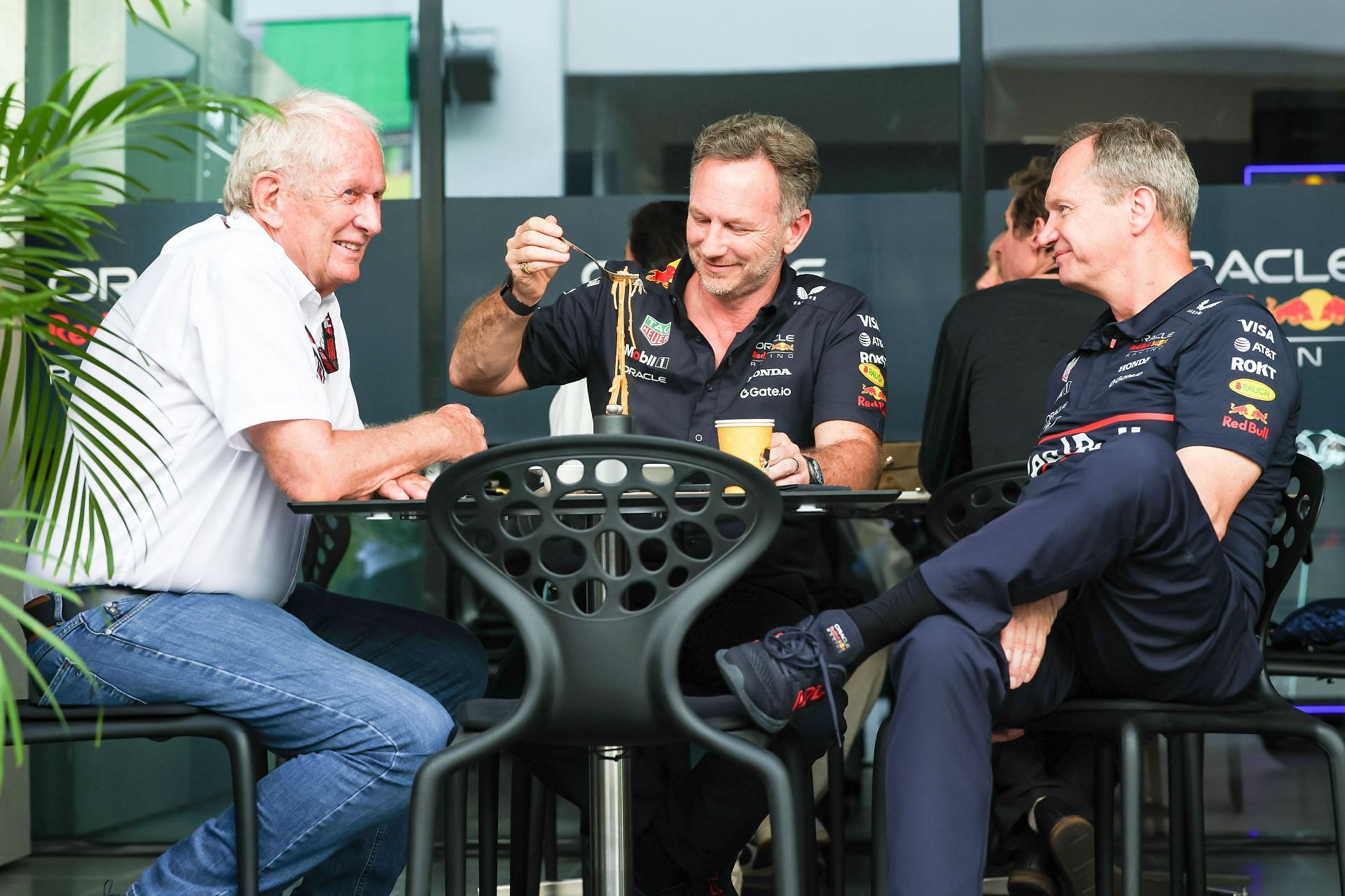 Christian Horner with Dr Helmut Marko and Paul Monaghan during the Grand Prix of Saudi Arabia on April 20, 2025 - Source: Getty